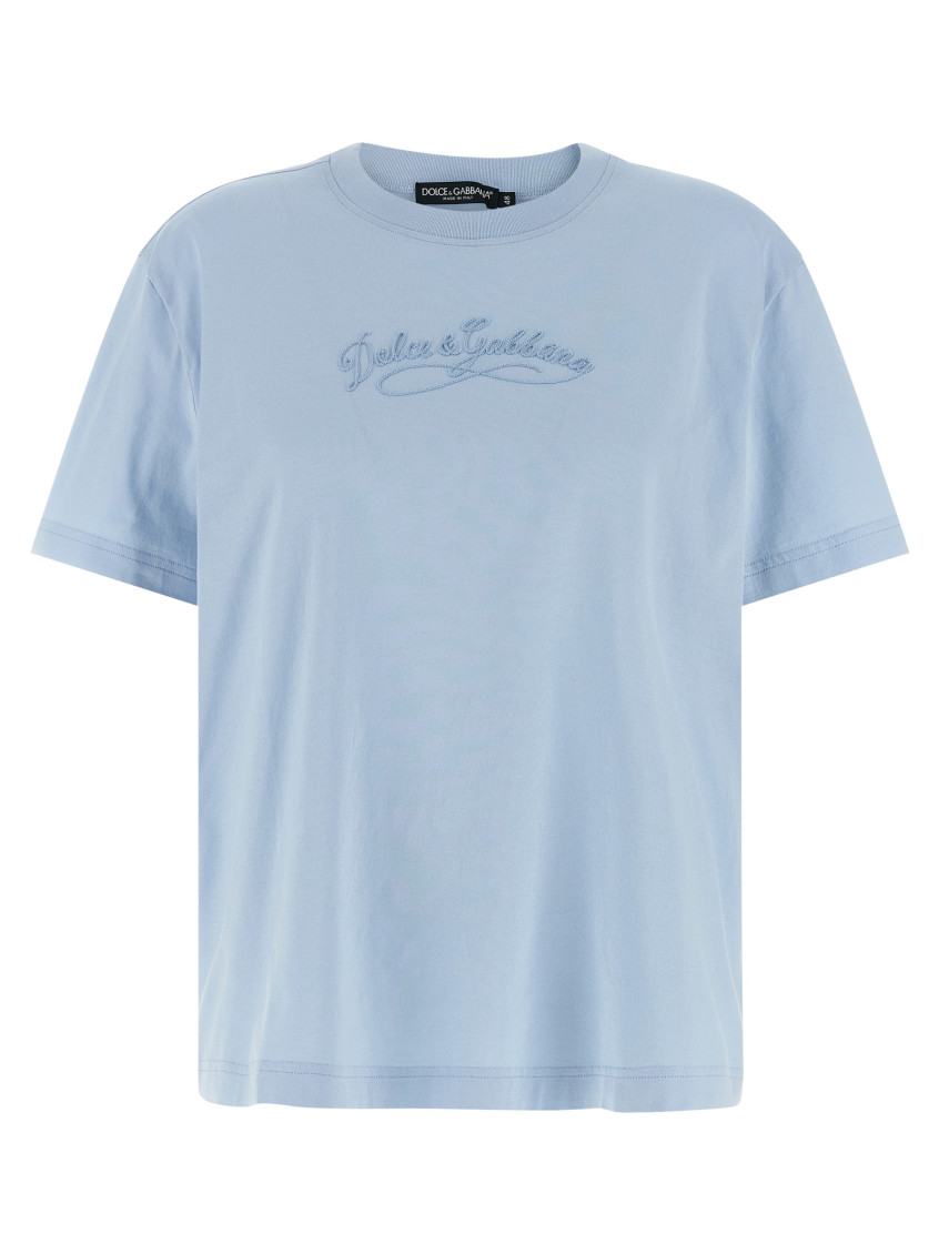 Dolce & Gabbana Light Blue Chain Embroidery T-shirt for Women 