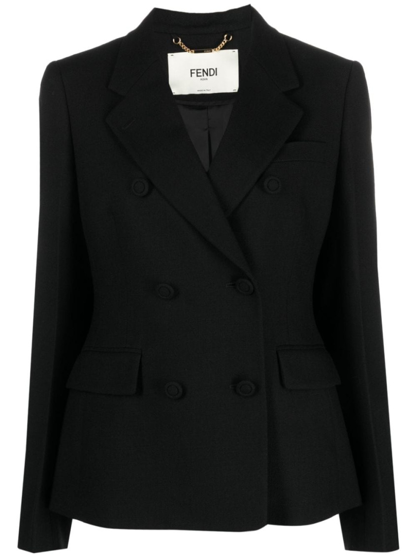 Shop Fendi Black Wool Double-breasted Blazer