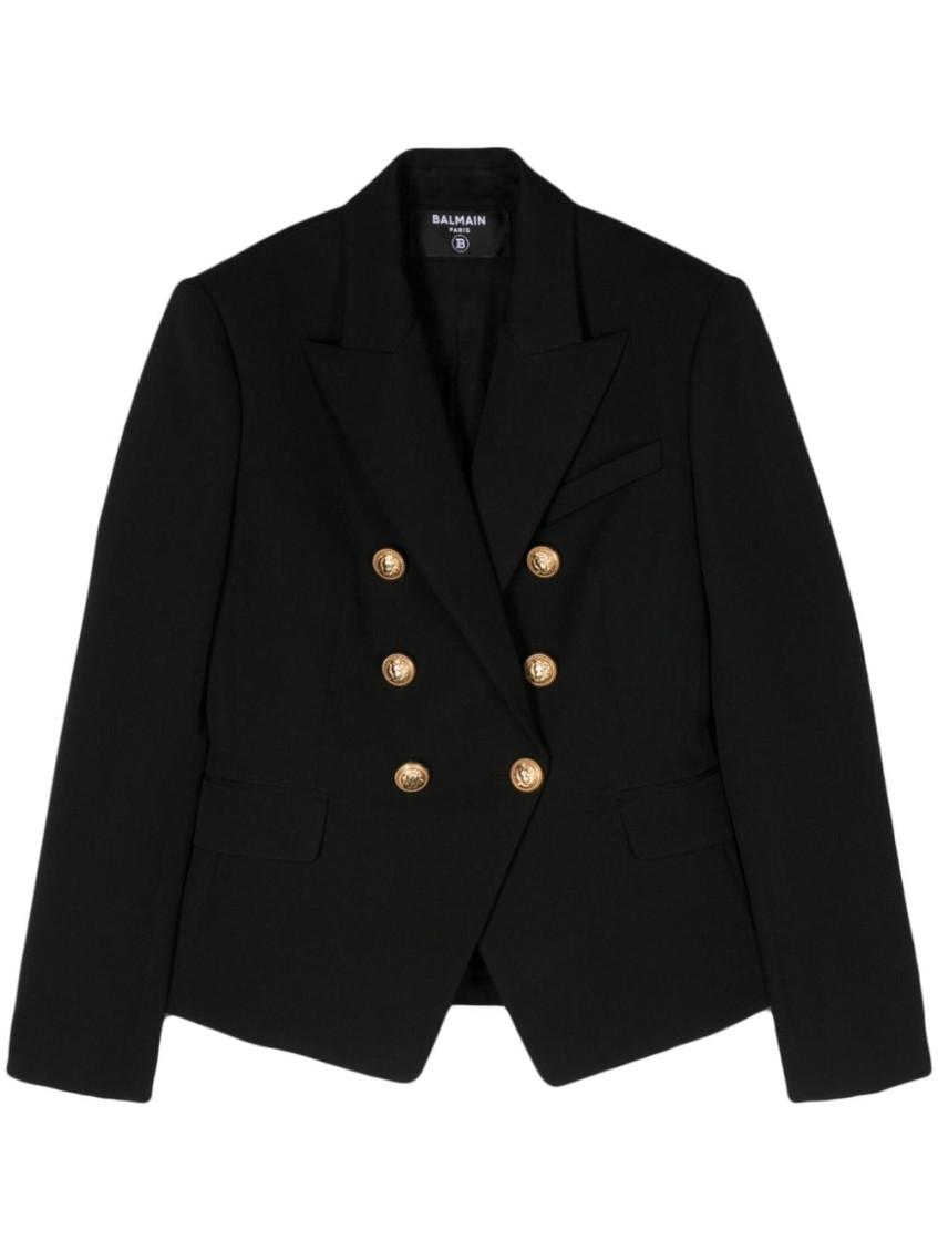 Shop Balmain Black Double-breasted Wool Blazer
