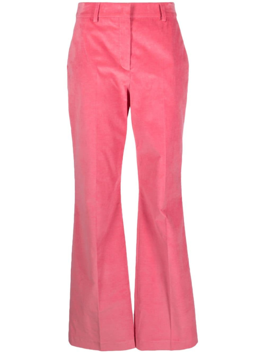 Paul Smith High-waisted Velvet Finish Trousers With Flare Leg In Pink