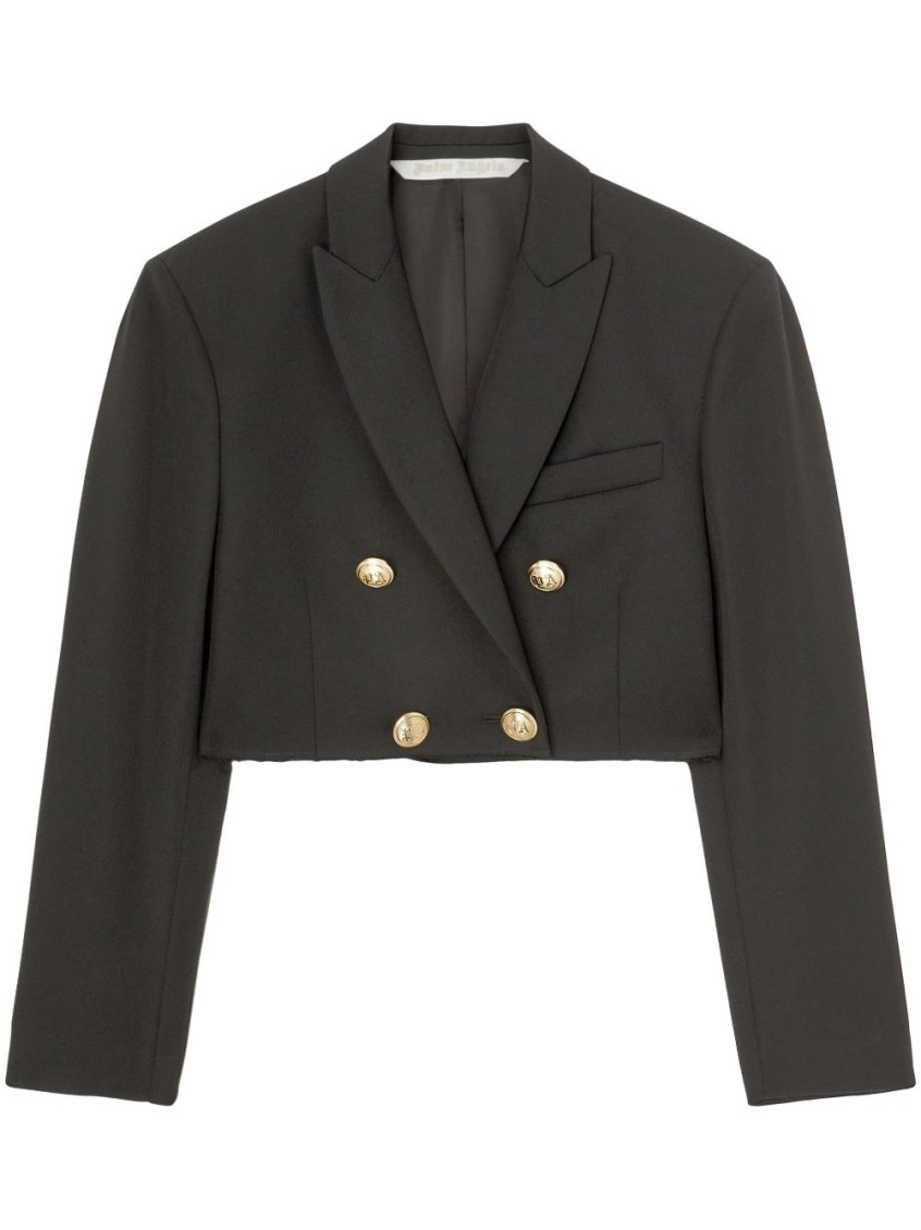 Palm Angels Double-breasted Cropped Blazer With Gold Button Accents In Black