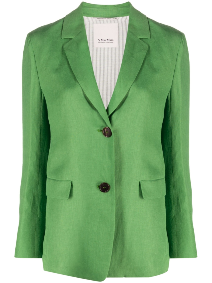 Max Mara Light Green Single-breasted Linen Blazer In Light Green