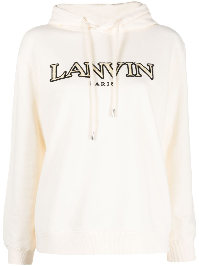 Lanvin Logo-embroidered Cotton Hoodie In White