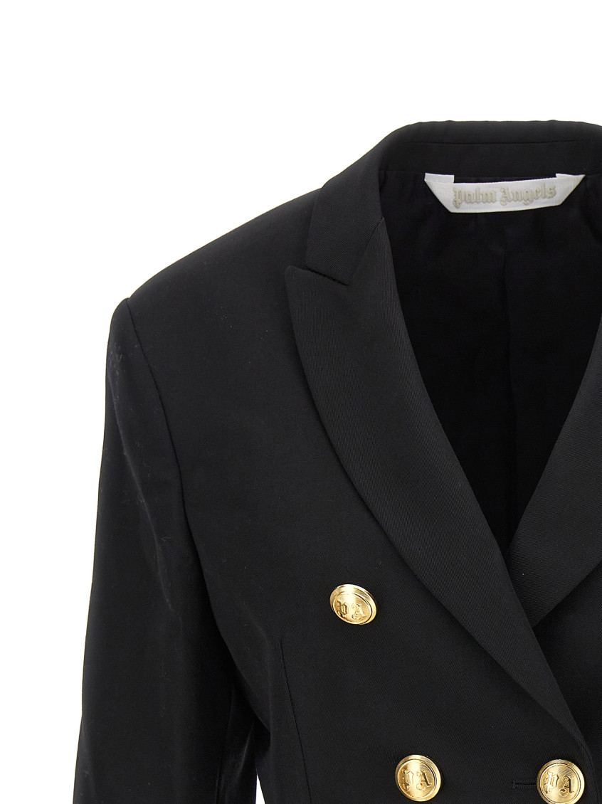 Palm Angels Black Double-breasted Cropped Blazer for Women Online