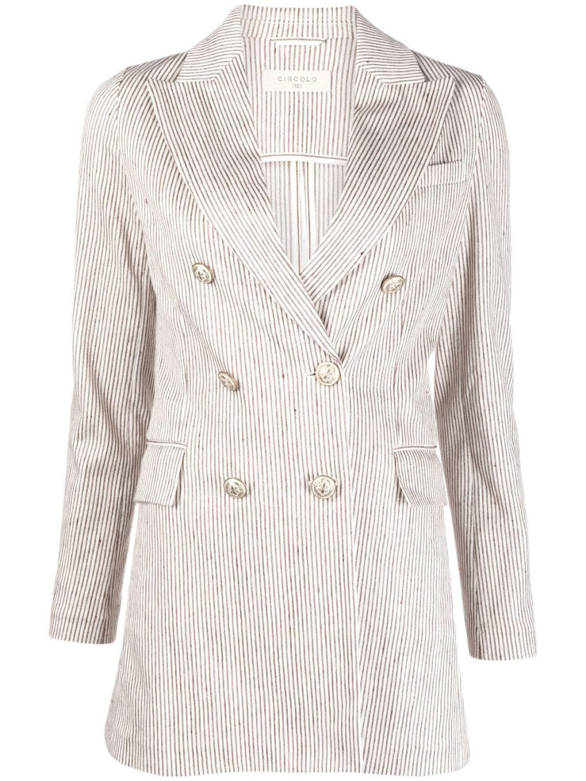 Shop Circolo 1901 Light Grey Linen Blend Double-breasted Blazer