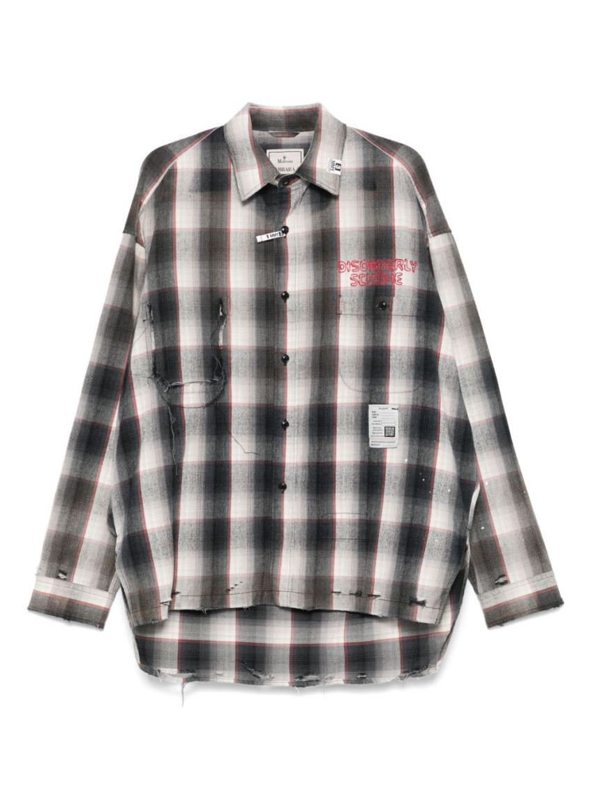 MAISON YASUHIRO BLACK COTTON CHECKED SHIRT