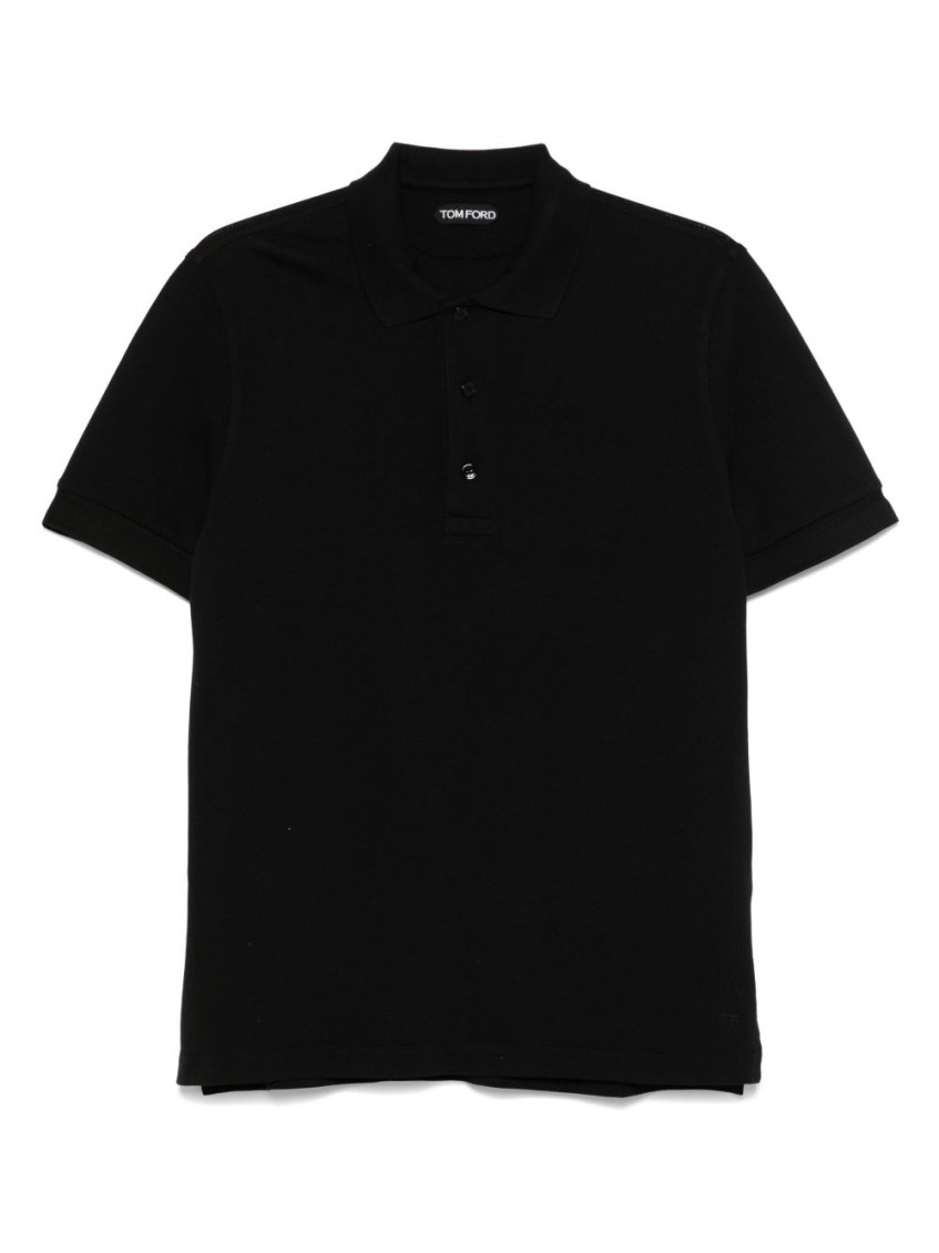 Tom Ford Black Short-sleeves Polo In Cotton Piquet Jersey In Black