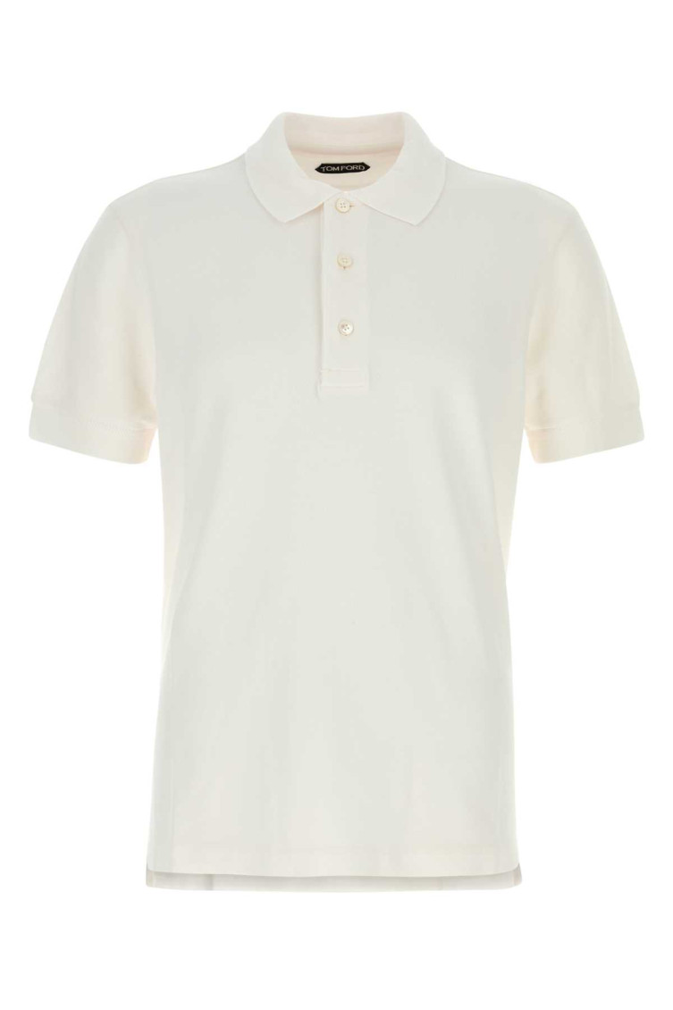 Tom Ford White Polo Shirt With Classic Collar In Cotton Blend Man