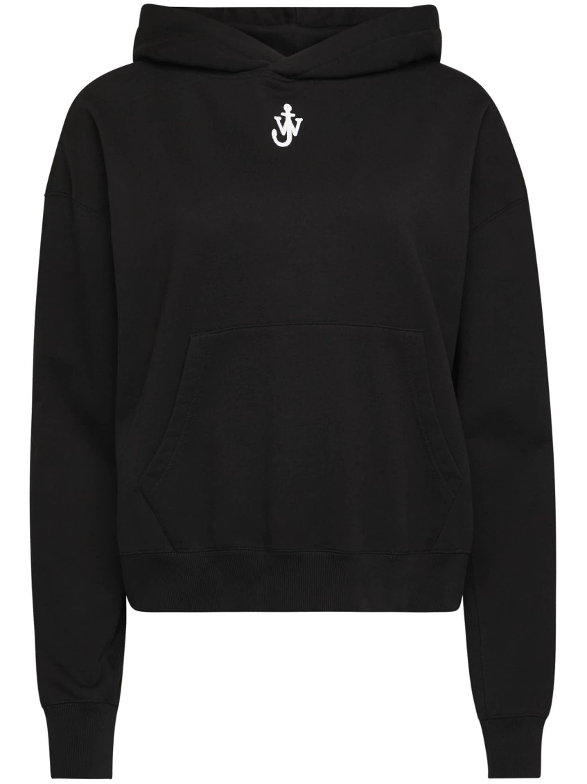 Jw Anderson J. W. Anderson Cropped Black Hoodie With Subtle Branding And Relaxed Fit In Black
