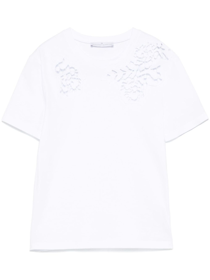 Ermanno Scervino Intricate Floral Cut-out Short Sleeve Top