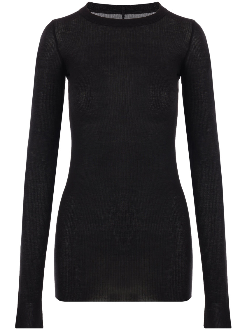 Rick Owens Ribbed Long-sleeve Top With Signature Back Stitching
