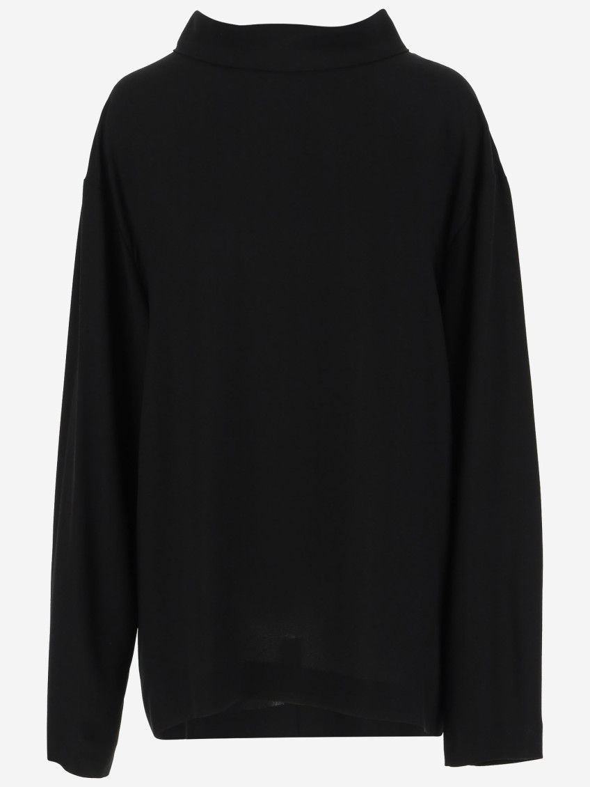 Carven High Neck Viscose Shirt With Jewel Button In Black