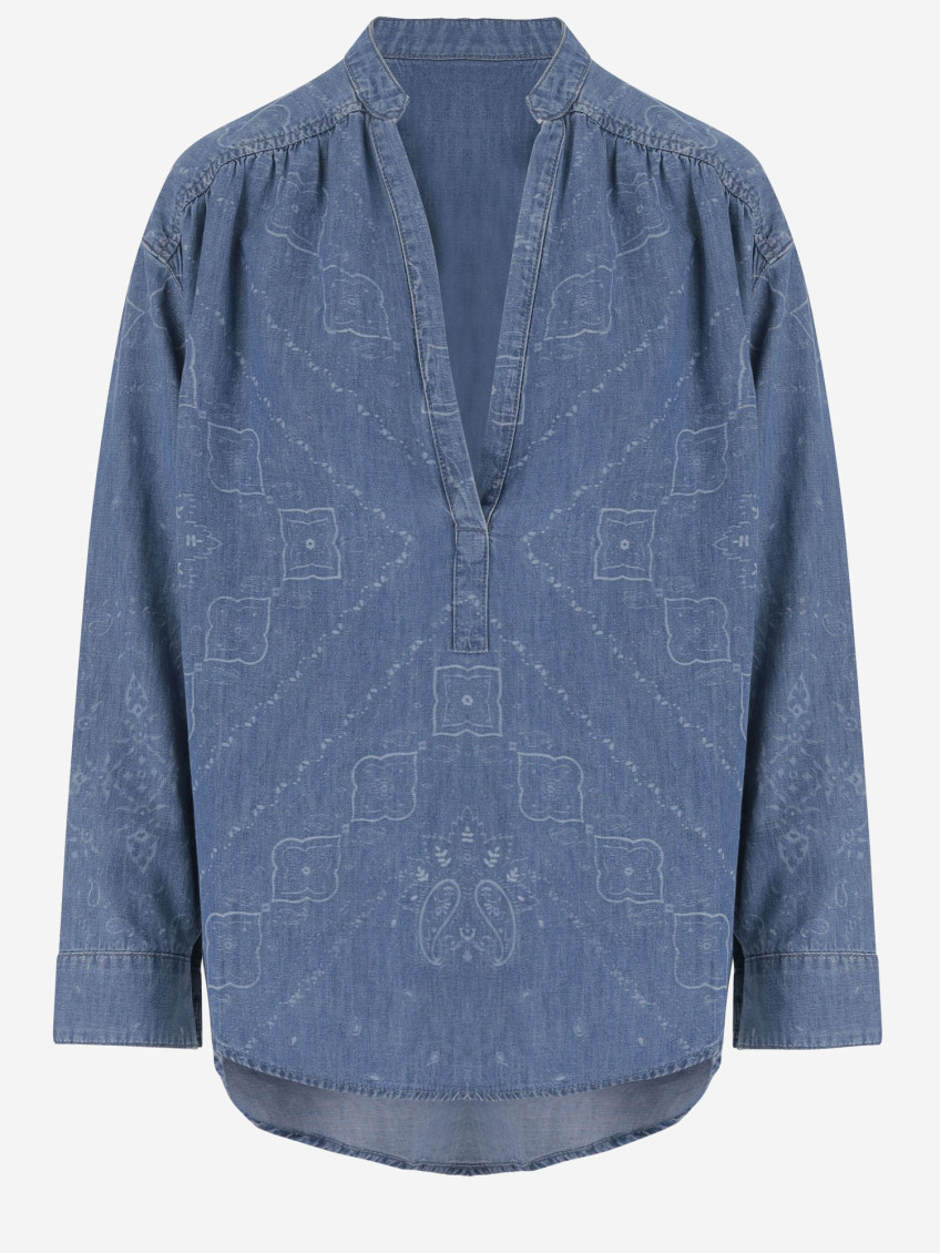 Pinko Blue Bandana-print Denim Blouse