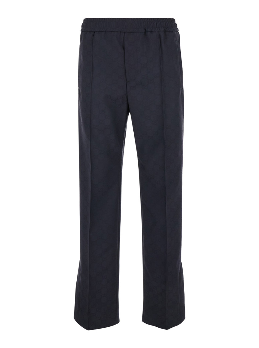 Gucci Blue Pants With Web Detail In Gg Fabric Man In Blue