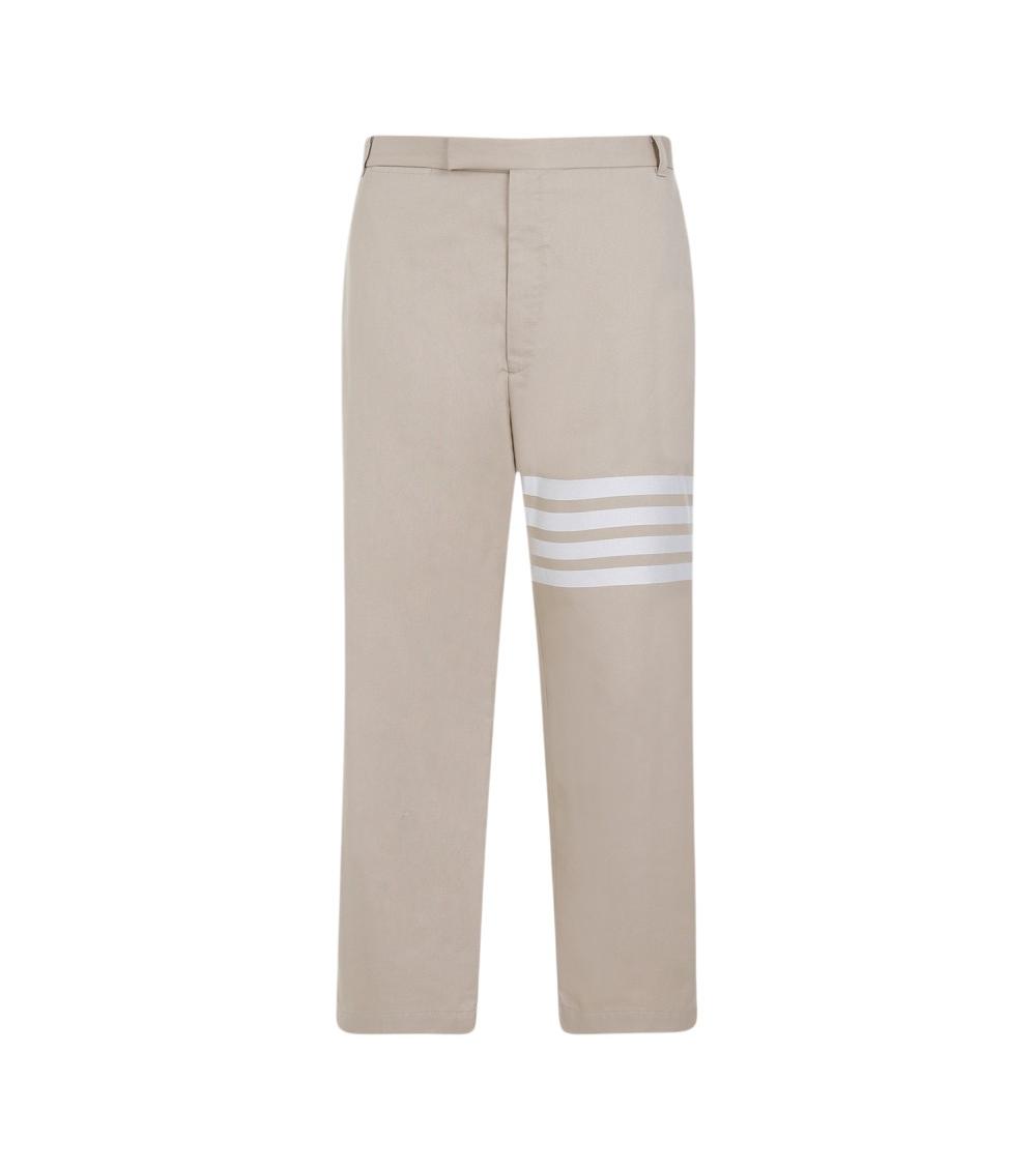 Thom Browne Camel Beige Cotton Unconstructed Straight Leg Trousers In Brown
