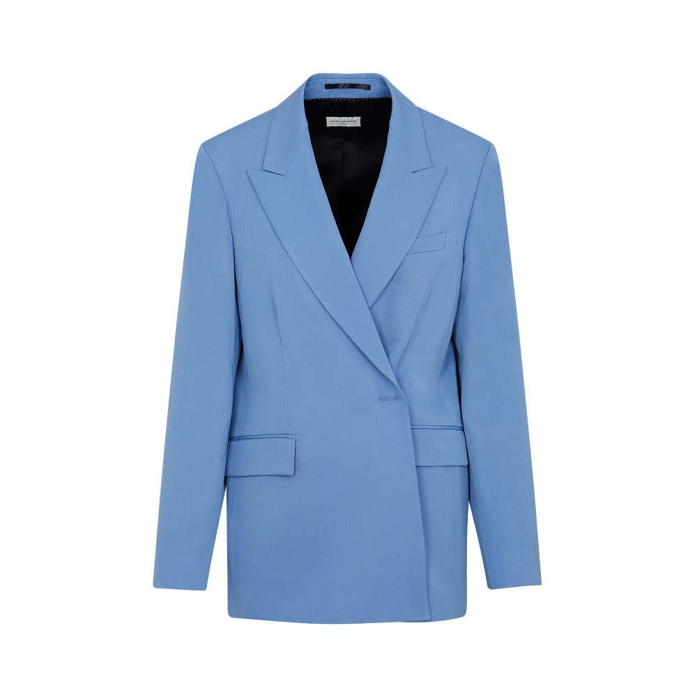 Dries Van Noten Double Breast Wool Jacket With Notch Lapel In Light Blue