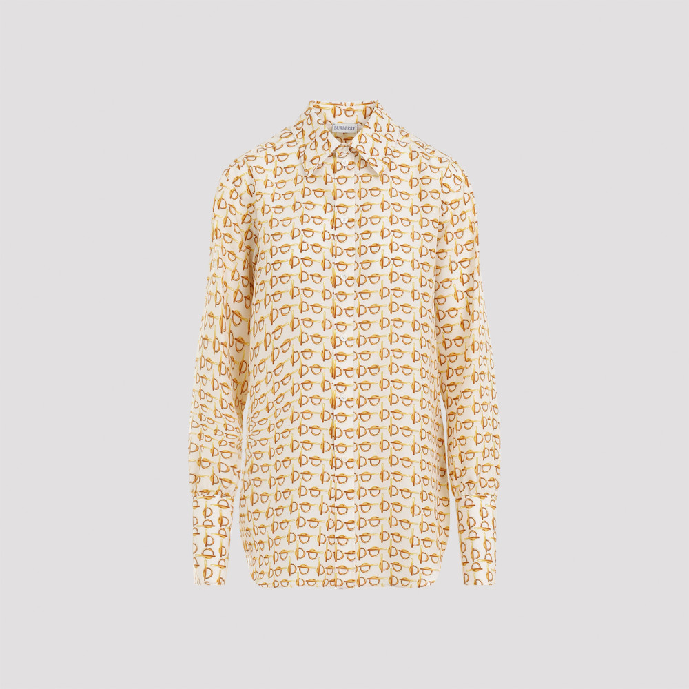 Burberry B-closure Print Silk Poplin Shirt In Golden