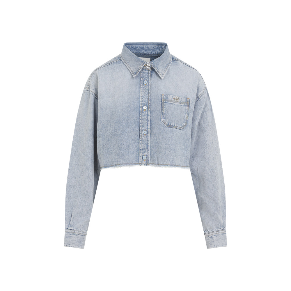 Givenchy Long-sleeved Cropped Shirt In Blue