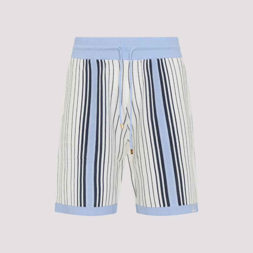 Amiri Script Stripe Knitted Shorts Drawstring In Blue