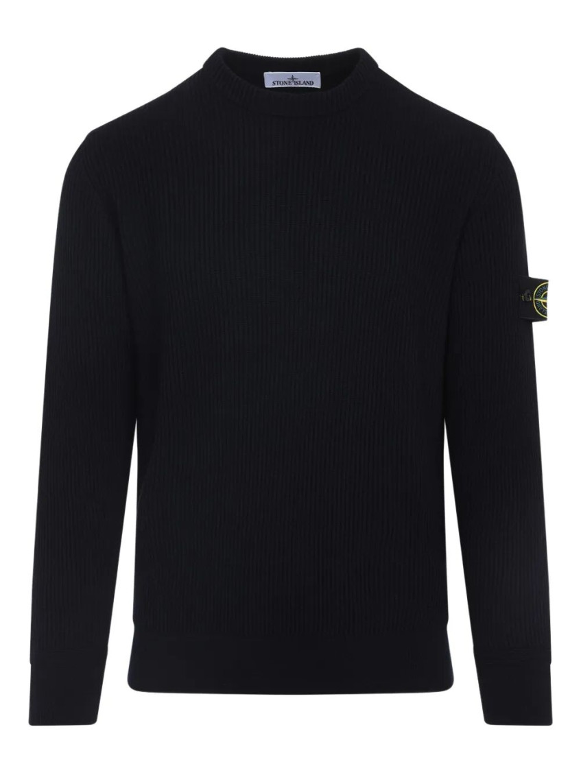 Stone Island Round-neck Jumper With Embossed Stitching In Black