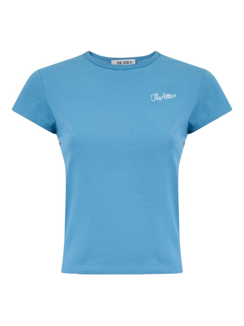 Attico Crew Neck Jersey T-shirt In Soft Fabric In Blue