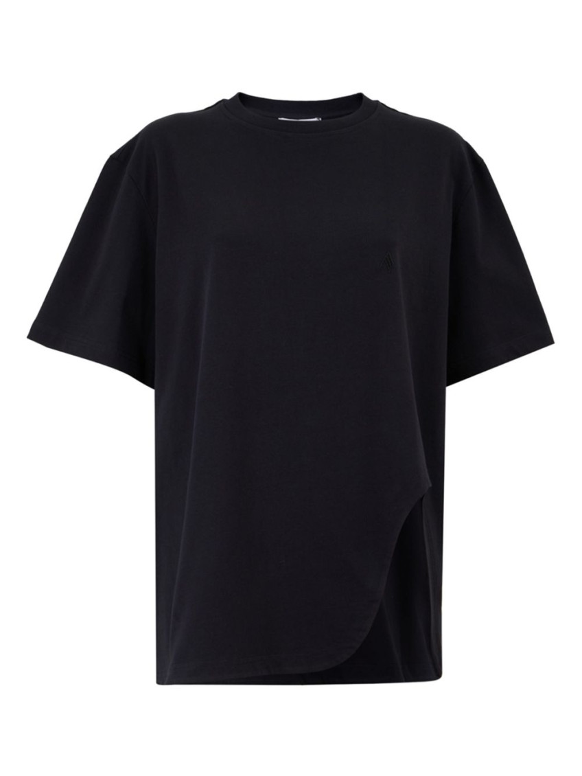 Attico Asymmetric Oversized Round Neck Short Sleeve Top In Black