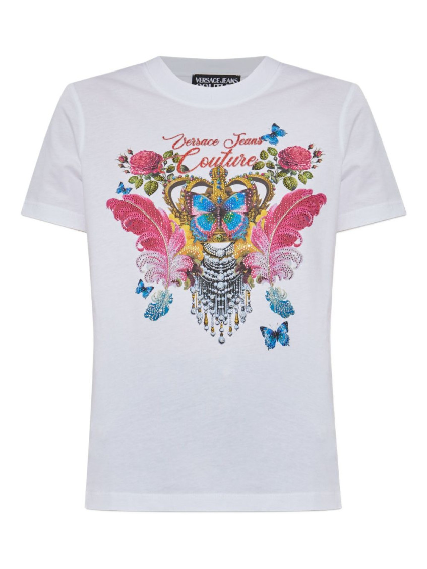 Versace Jeans Couture White Cotton Crew Neck T-shirt With Print In White