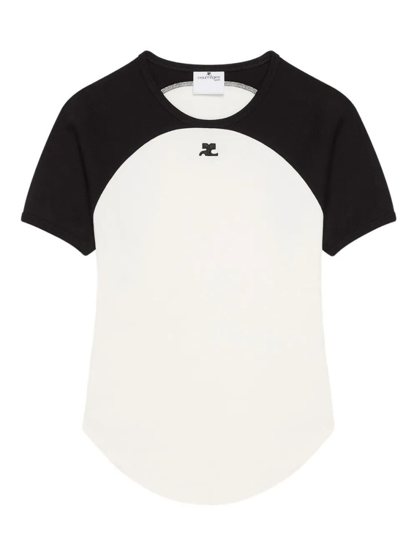 Courrèges Circle Contrast White And Black Cotton T-shirt In White