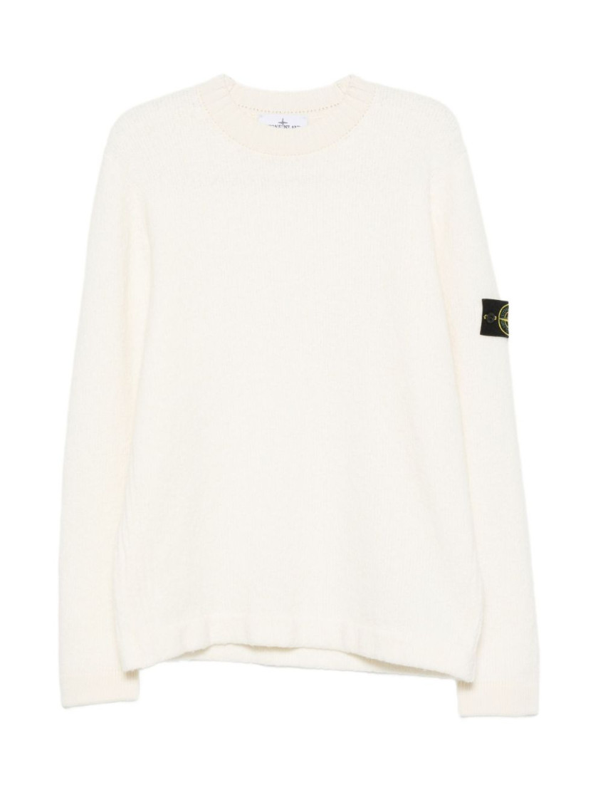 Stone Island Ribbed Crew-neck Cotton Sweater With Long Sleeves In Neutral
