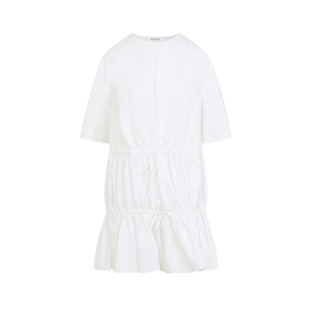 Alaïa Womens Ruffled Short-sleeves Cotton Mini Dress Blanc In White