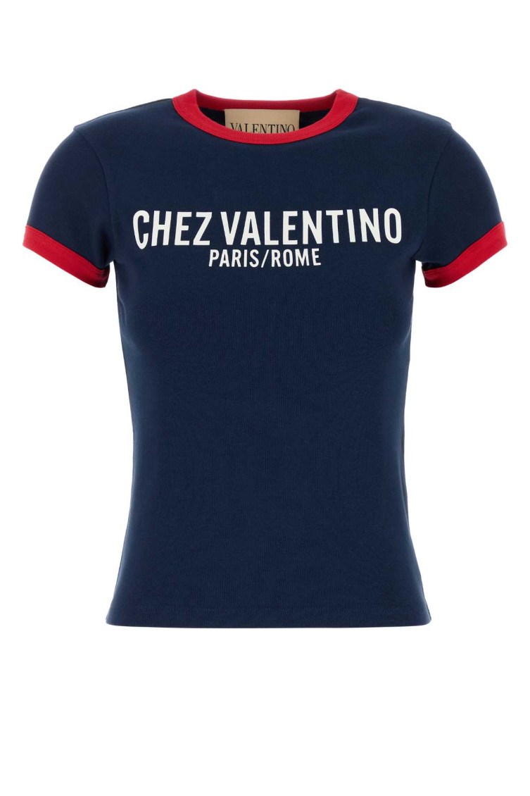 Valentino Fitted Cotton T-shirt Crew Neck In Blue