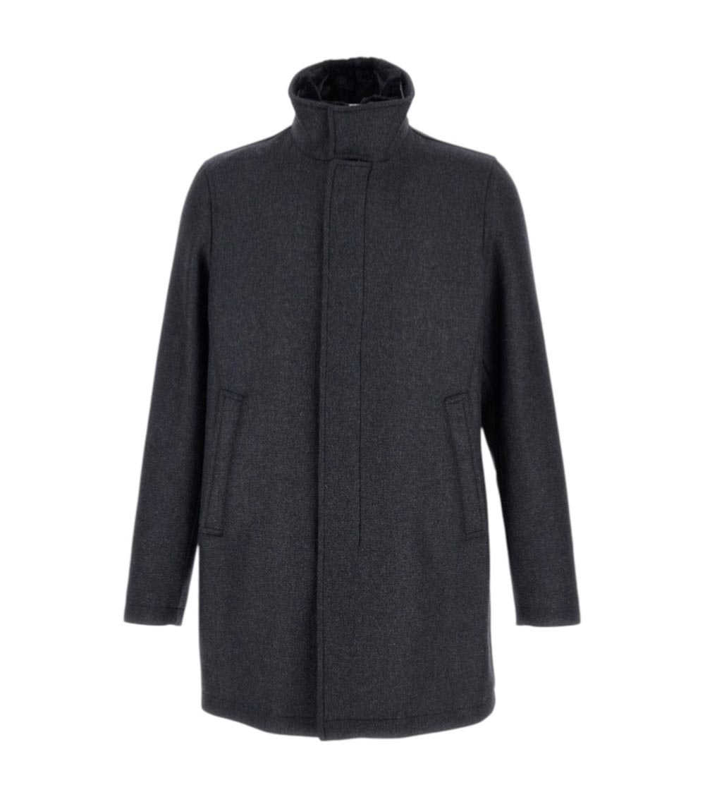 Herno Straight-cut Coat With Eco Fur Collar In Gray