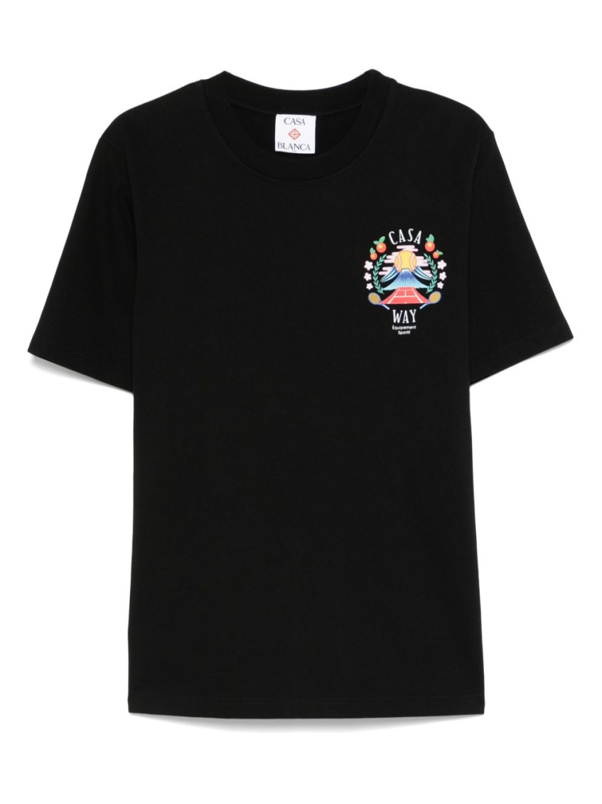 Casablanca Black Crewneck T-shirt With Logo Detail On The Front And Maxi Logo Print On The Rear In Black
