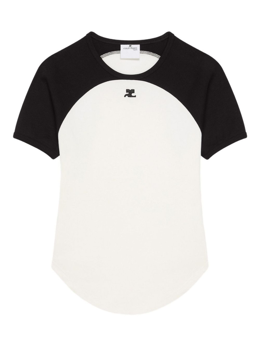Courrèges Circle Contrast White And Black Cotton T-shirt In White