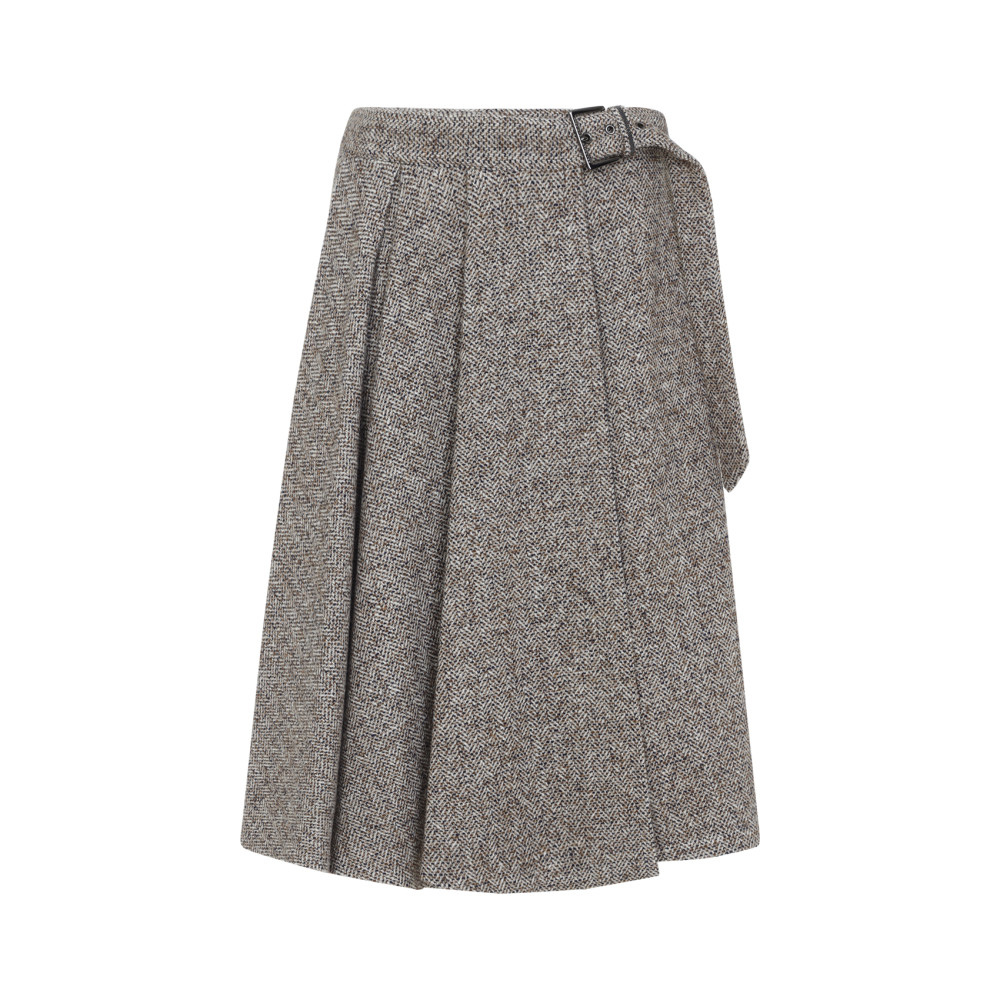 Brunello Cucinelli Beige Wool And Silk Midi Skirt In Gray