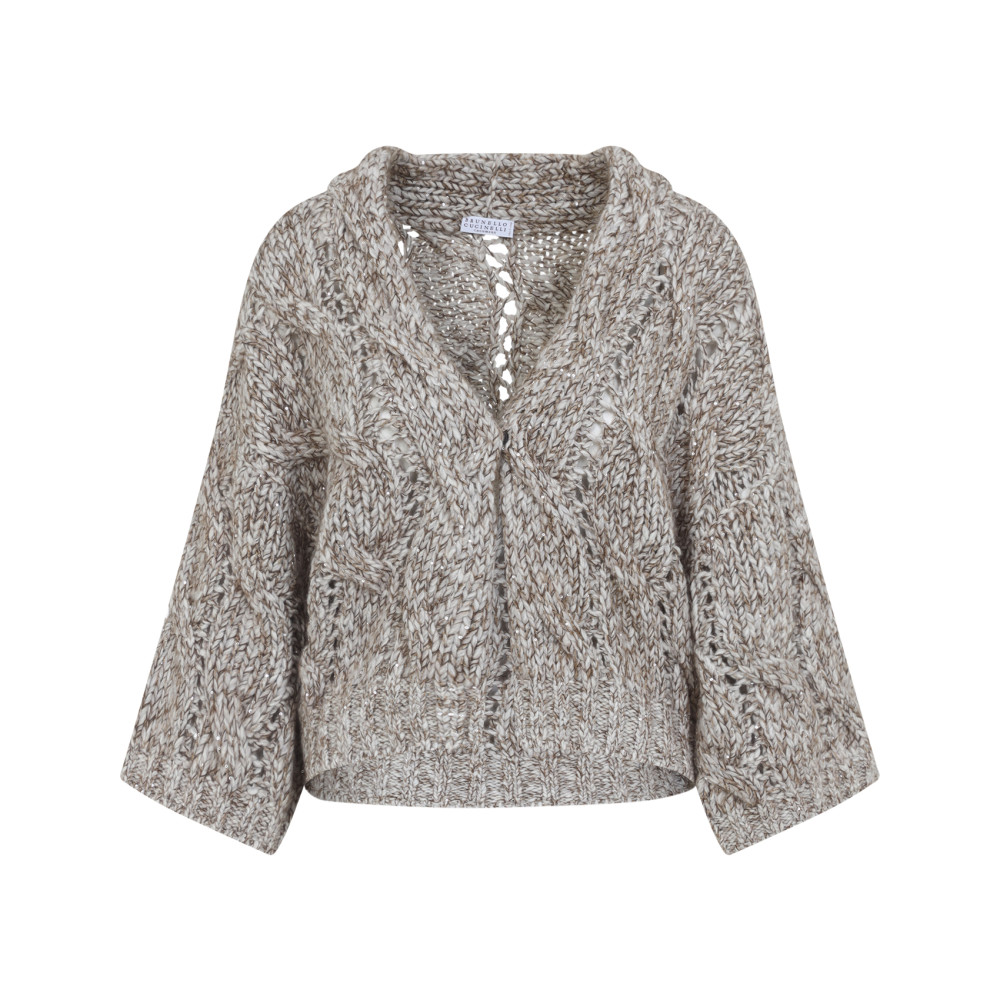 Brunello Cucinelli Braid Cardigan In Wool-blend In Gray