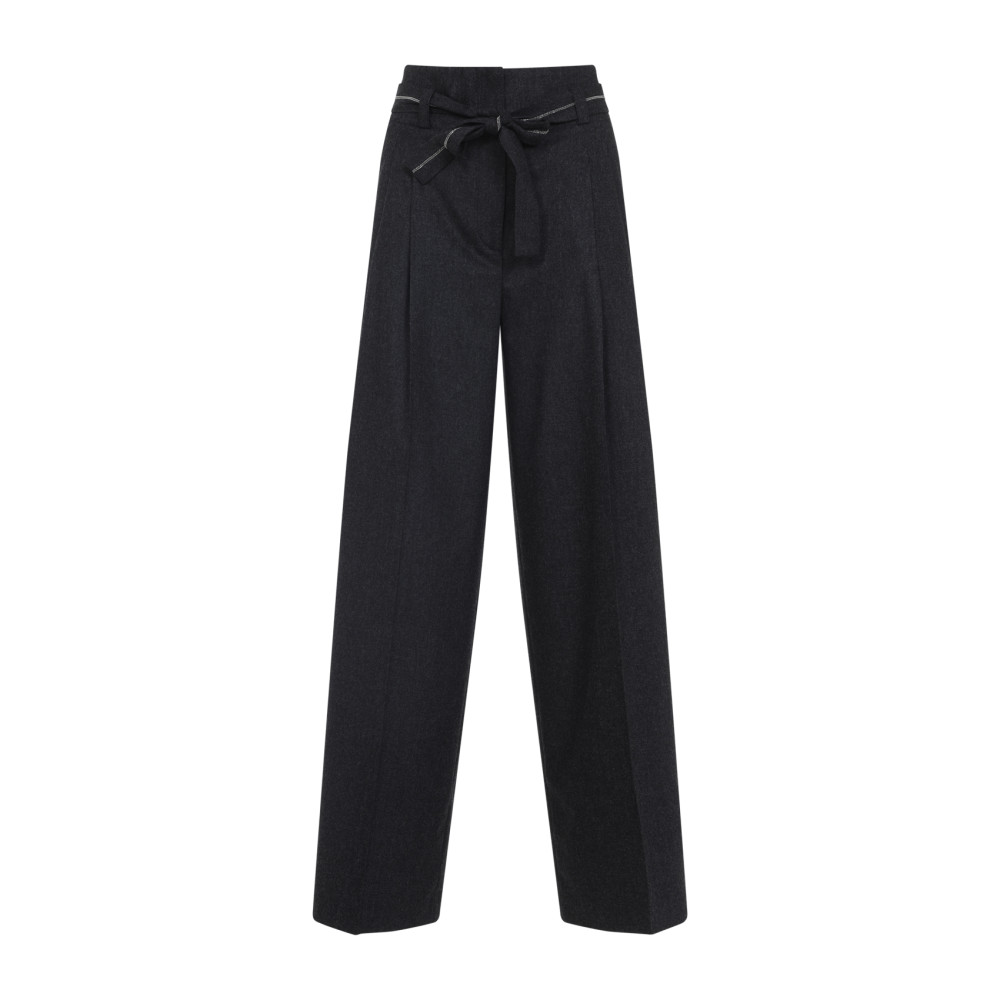 Peserico High-waisted Wide-leg Trousers With Self-tie Belt In Gray