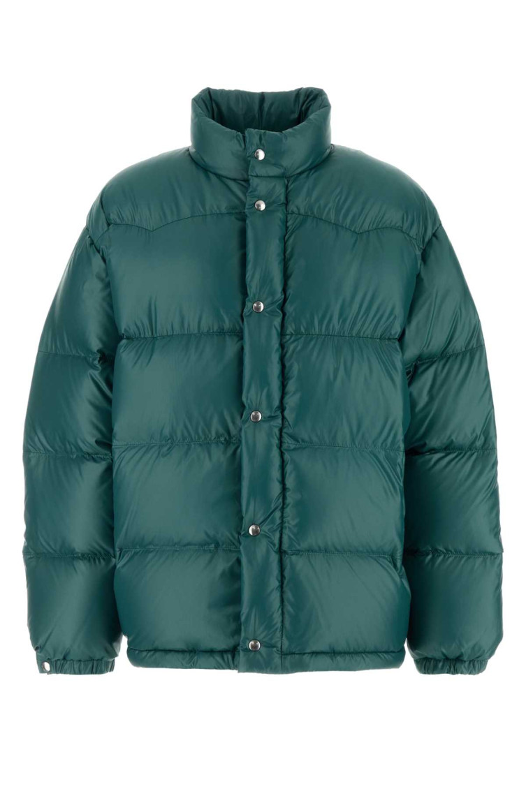 Prada High Collar Puffer Quilted Down Jacket In Green