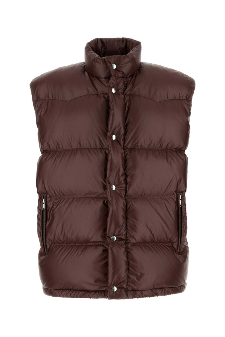 Prada Chocolate Re-nylon Sleeveless Down Jacket In Brown