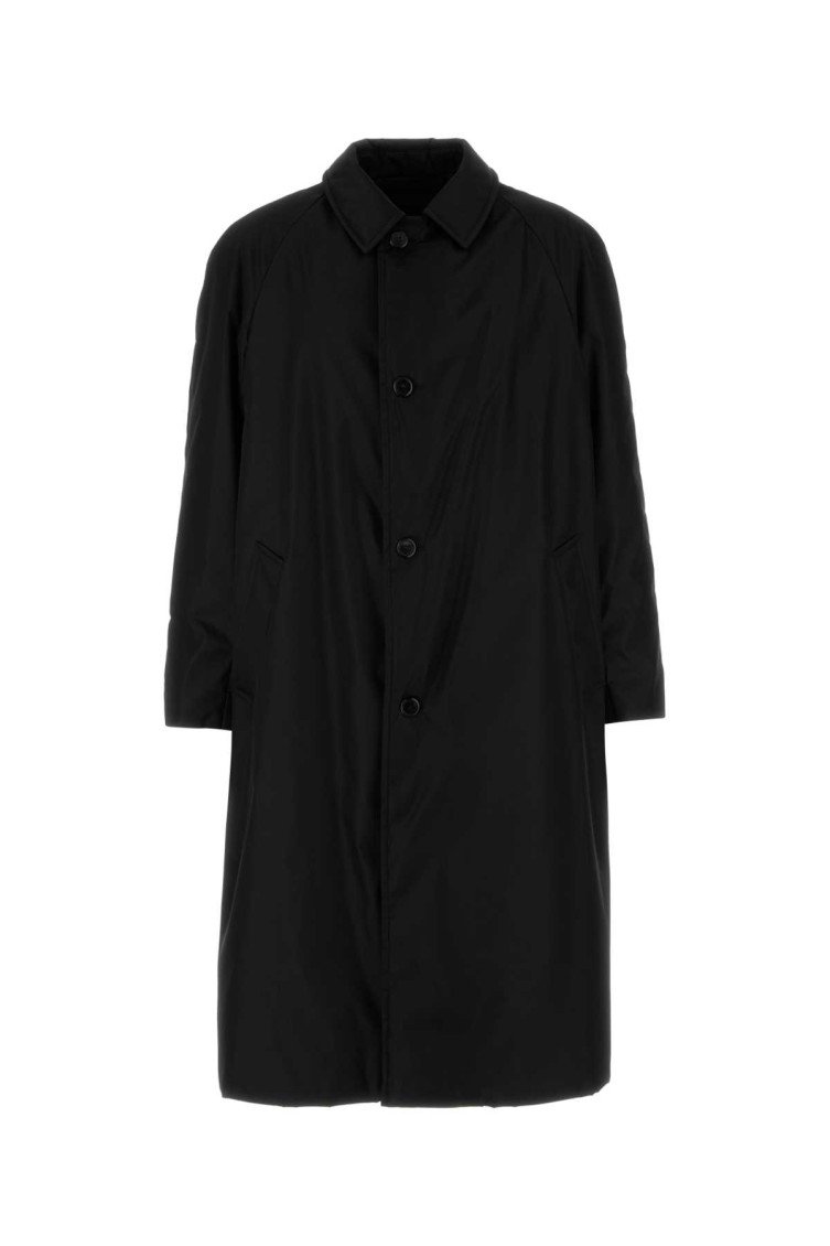 Prada Black Re-nylon Trench Coat In Black