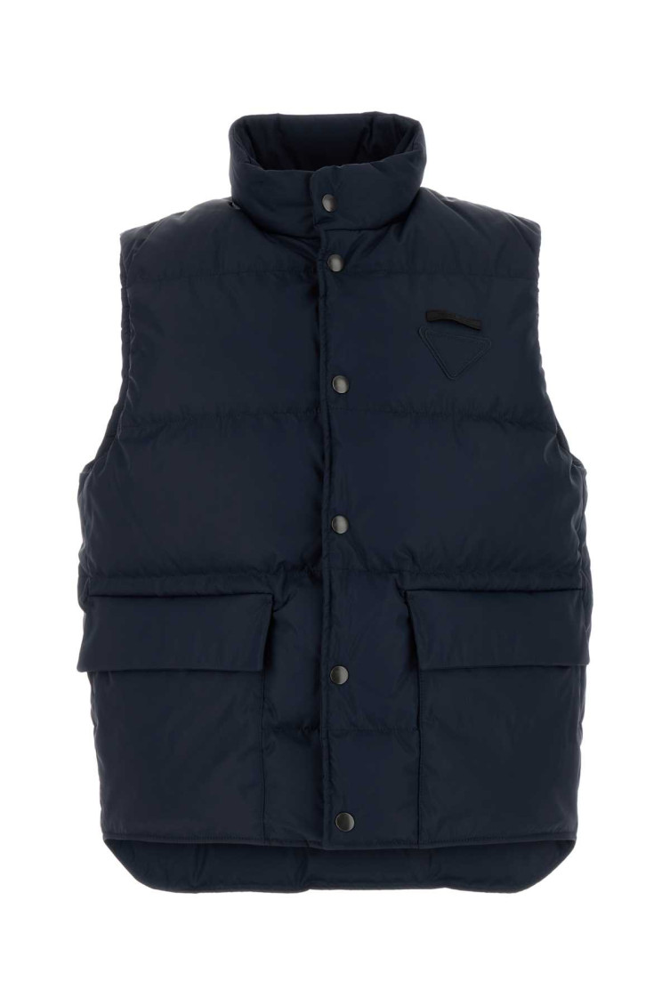 Prada Re-nylon Sleeveless Down Jacket In Blue