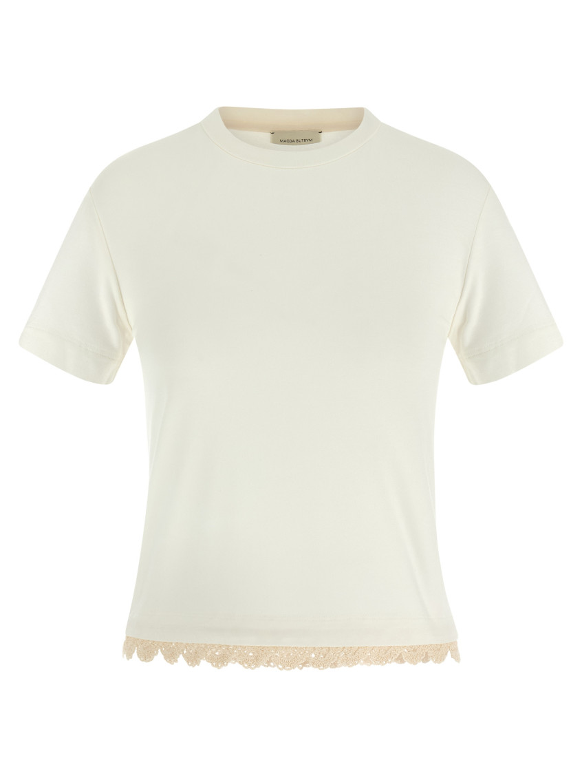 Magda Butrym Crochet-trimmed Cotton-jersey T-shirt In White
