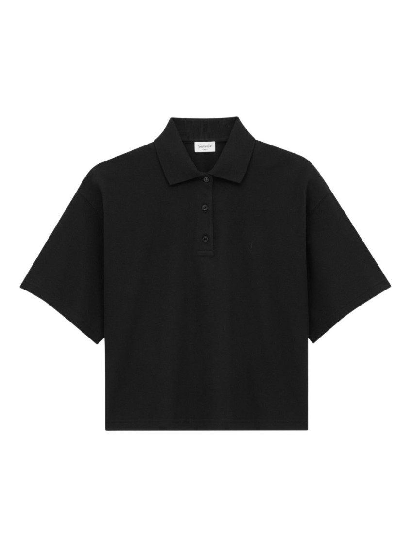 Saint Laurent Black Oversized Embroidered Polo