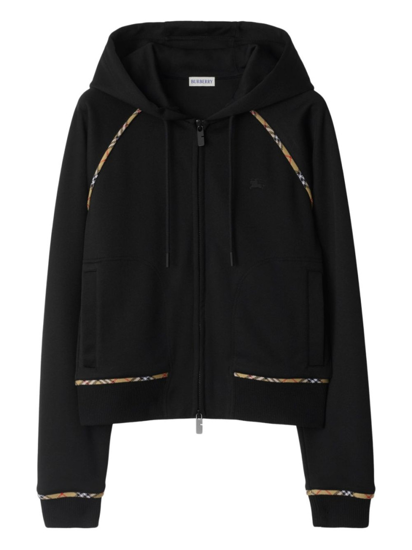 Burberry Zippered Cotton Blend Hoodie In Black