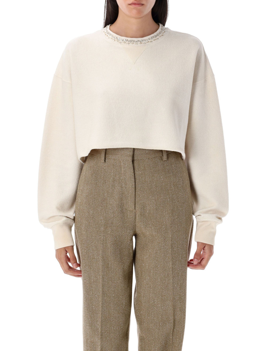Golden Goose White Crewneck Cropped Sweatshirt In Neutral