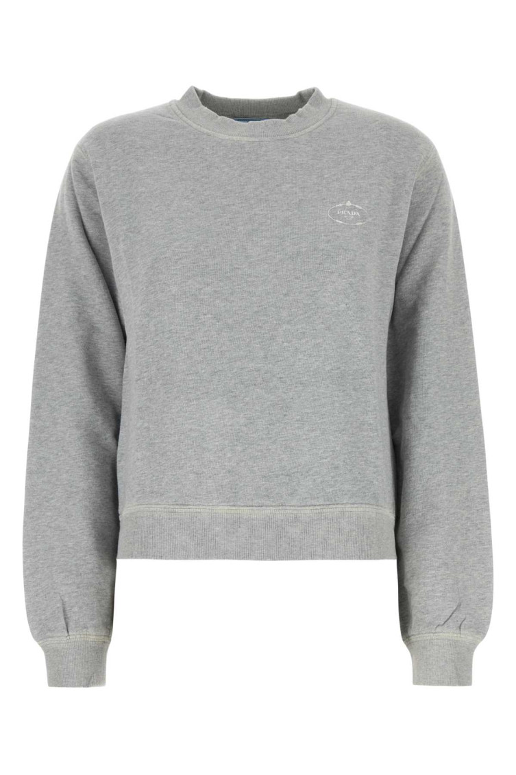 Prada Grey Crewneck Logo Sweatshirt In Gray