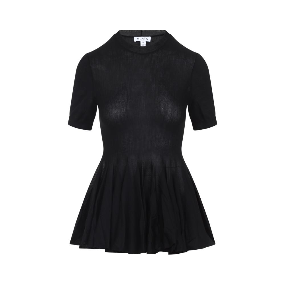 Alaïa Womens Noir Alaia Short-sleeve Peplum Wool Top In Black