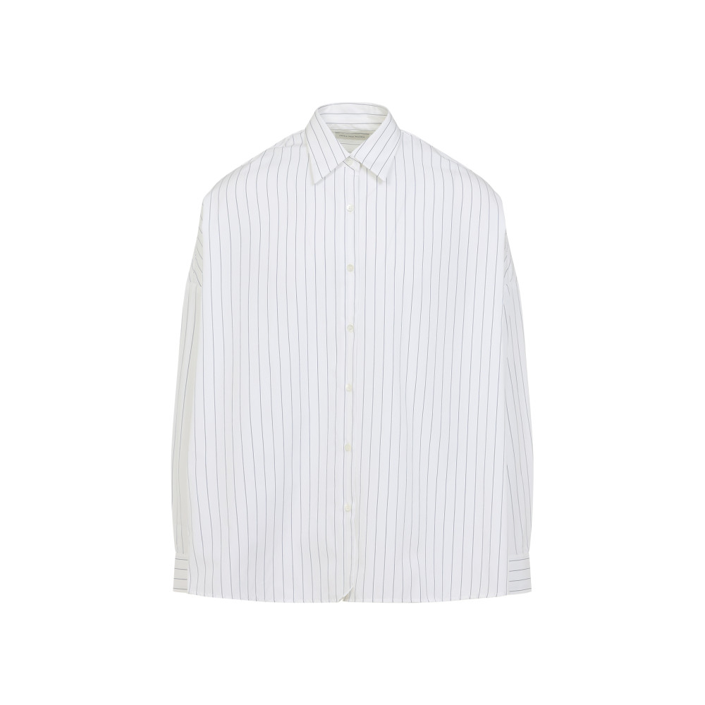 Dries Van Noten Pinstripe Button-down Shirt In Soft Viscose-cotton Blend In White
