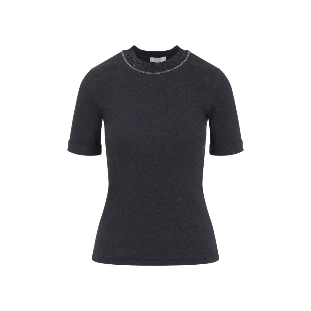 Peserico Ribbed Crew Neck T-shirt With Lurex Detail In Gray