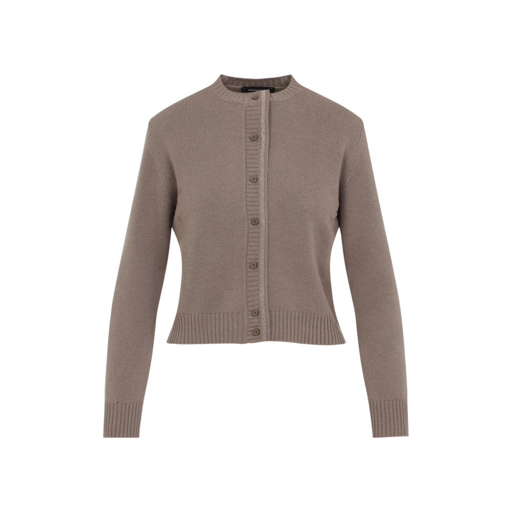 Fabiana Filippi Wool Blend Crew Neck Jacket With Embellished Placket In Gray